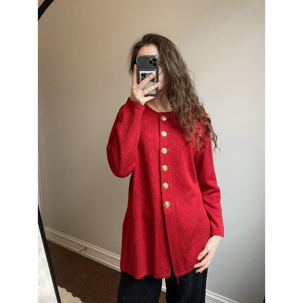 Dylani Red Cardigan Sweater Gold Buttons Medium